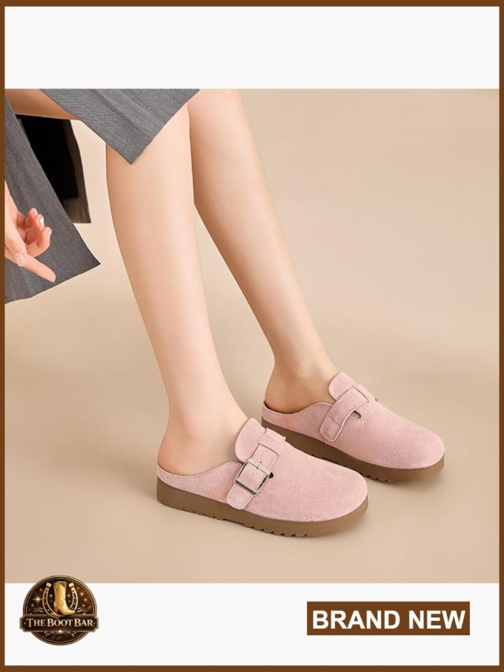 Suede Clogs for Women Soft Cork Footbed Leather Mules with Adjustable Buckle - Picture 3 of 7